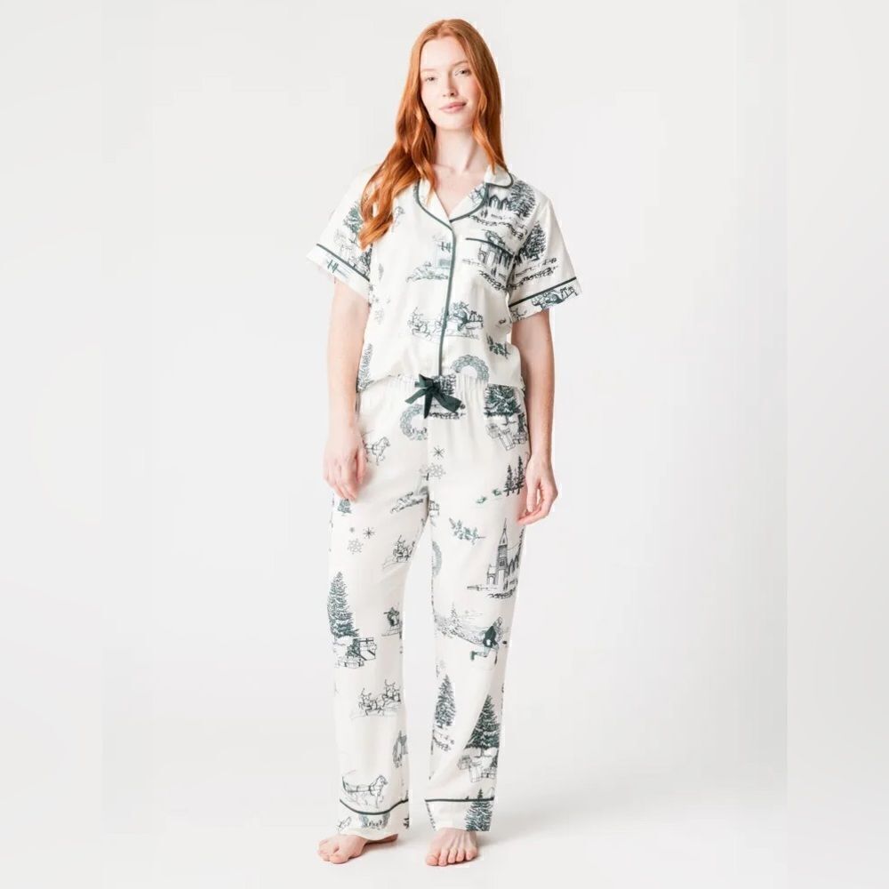 Katie Kime Holiday Toile Hunter / Cream Short Pajama Set NWT